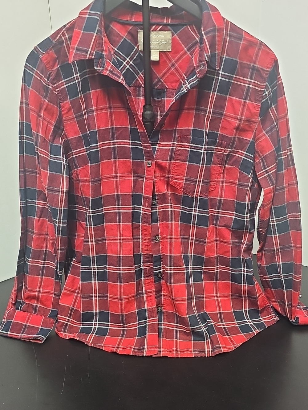Banana Republic Red and Navy Plaid Button-Down Shirt